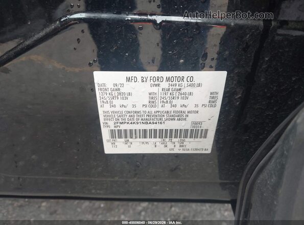 2FMPK4K91NBA94161 2022 FORD EDGE Black Widok komory silnika