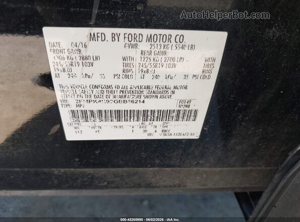 2FMPK4K92GBB66214 2016 FORD EDGE Black Engine compartment view