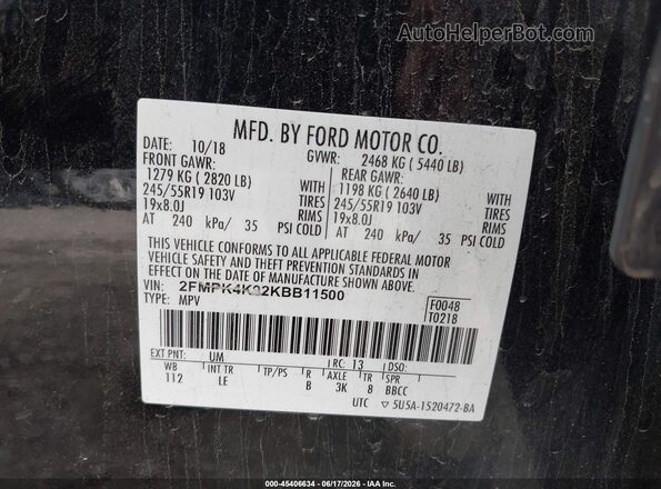 2FMPK4K92KBB11500 2019 FORD EDGE Black Engine compartment view