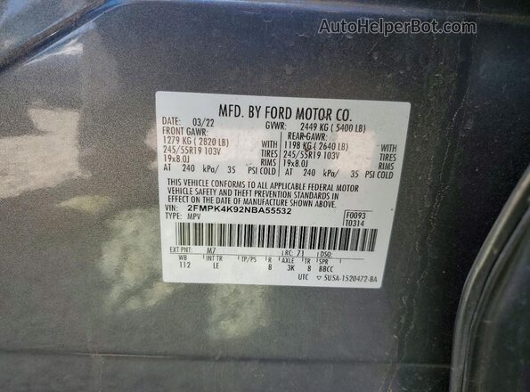 2FMPK4K92NBA55532 2022 FORD EDGE Серый 