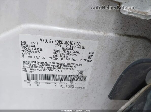 2FMPK4K93GBC20135 2016 FORD EDGE Белый Вид подкапотного пространства