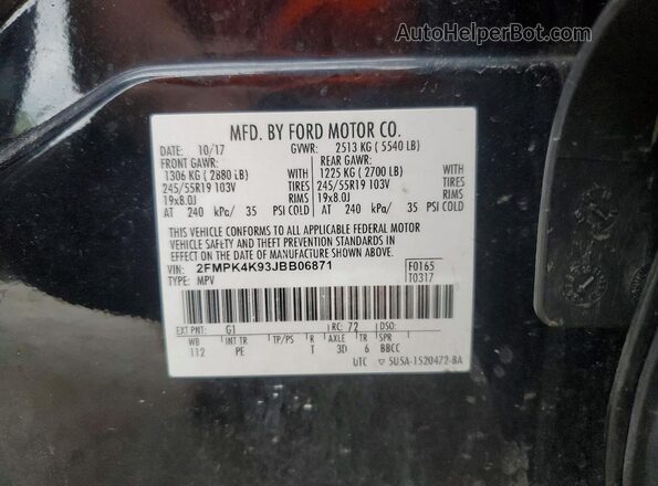 2FMPK4K93JBB06871 2018 FORD EDGE Black Vista interior de 360 grados