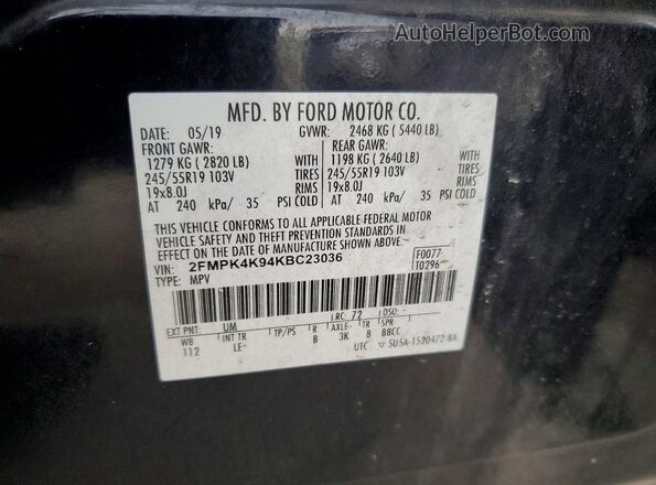 2FMPK4K94KBC23036 2019 FORD EDGE Black VIN კოდის სტიკერის ხედი
