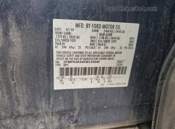2FMPK4K94KBC43044 2019 FORD EDGE Blue 