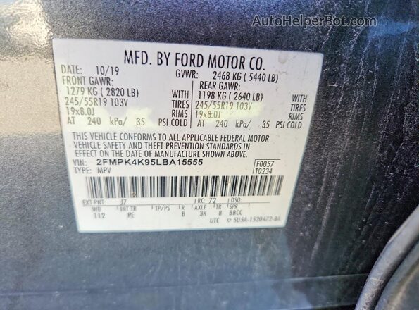 2FMPK4K95LBA15555 2020 FORD EDGE Gray 
