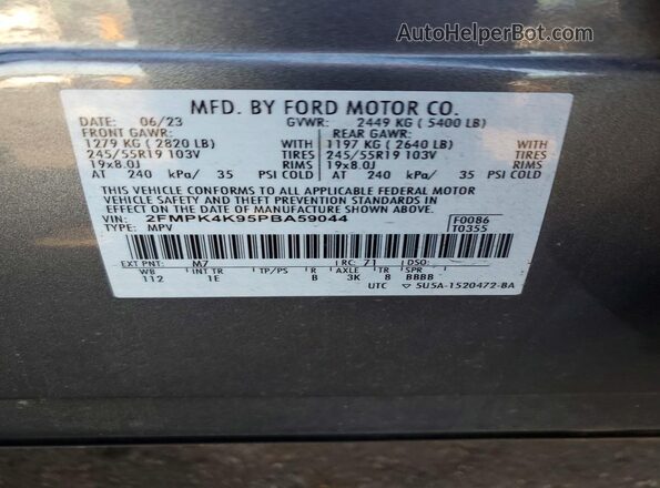 2FMPK4K95PBA59044 2023 FORD EDGE Gray Սալոնի 360 աստիճան տեսք
