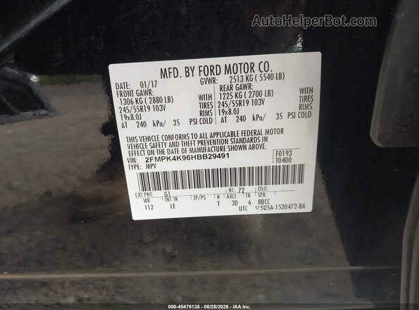 2FMPK4K96HBB29491 2017 FORD EDGE Black Շարժիչի բաժամունքի տեսք