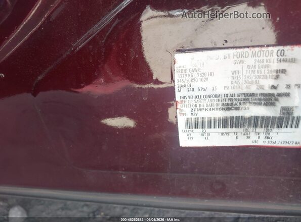 2FMPK4K96KBC55731 2019 FORD EDGE Maroon ძრავის განყოფილების ხედი