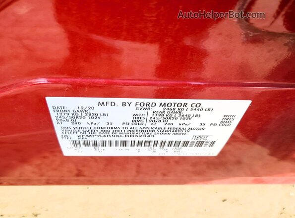 2FMPK4K96LBB52343 2020 FORD EDGE Red VIN sticker view