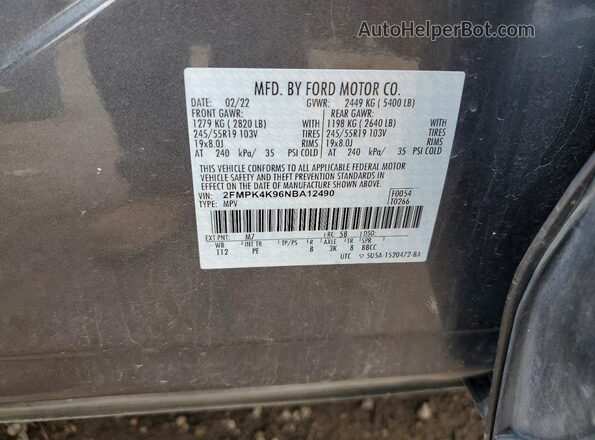 2FMPK4K96NBA12490 2022 FORD EDGE Gray 