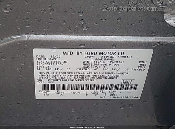 2FMPK4K96NBB07891 2022 FORD EDGE Silver Widok komory silnika