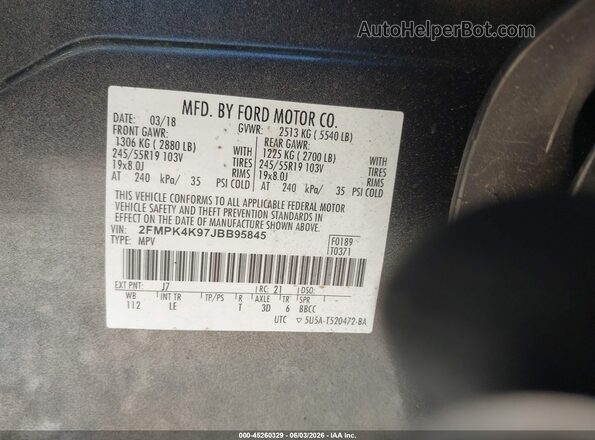 2FMPK4K97JBB95845 2018 FORD EDGE Серый Вид подкапотного пространства