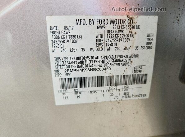 2FMPK4K98HBC03459 2017 FORD EDGE Silver Вид наклейки з VIN-кодом