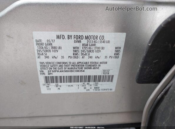 2FMPK4K98HBC08354 2017 FORD EDGE Silver 