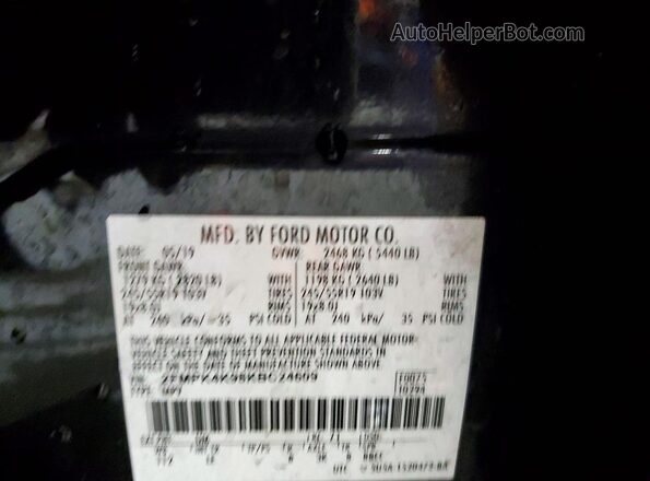 2FMPK4K98KBC24609 2019 FORD EDGE Black Вид наклейки з VIN-кодом
