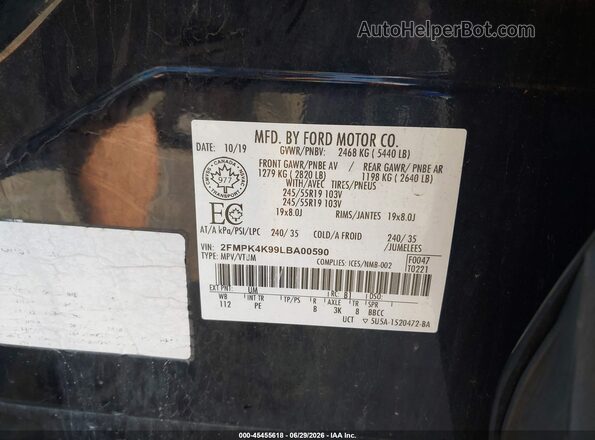 2FMPK4K99LBA00590 2020 FORD EDGE Черный Вид подкапотного пространства