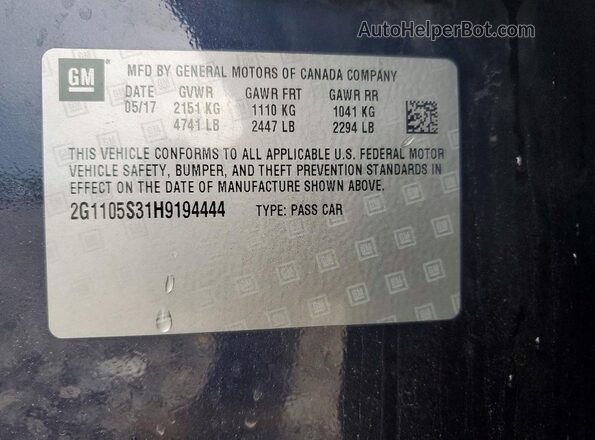 2G1105S31H9194444 2017 CHEVROLET IMPALA Синий Вид подкапотного пространства