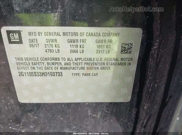 2G1105S33H9193733 2017 CHEVROLET IMPALA Black Widok komory silnika
