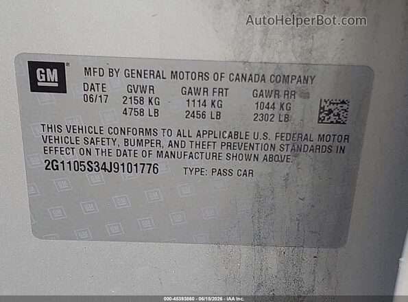 2G1105S34J9101776 2018 CHEVROLET IMPALA Silver 