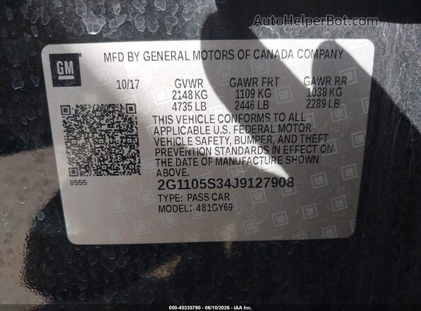 2G1105S34J9127908 2018 CHEVROLET IMPALA Black Engine compartment view