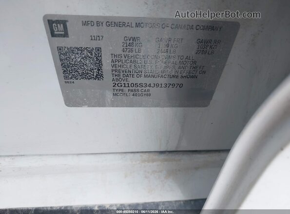 2G1105S34J9137970 2018 CHEVROLET IMPALA White Engine compartment view