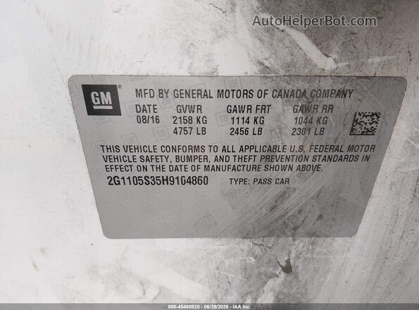 2G1105S35H9104860 2017 CHEVROLET IMPALA White Вид підкапотного простору