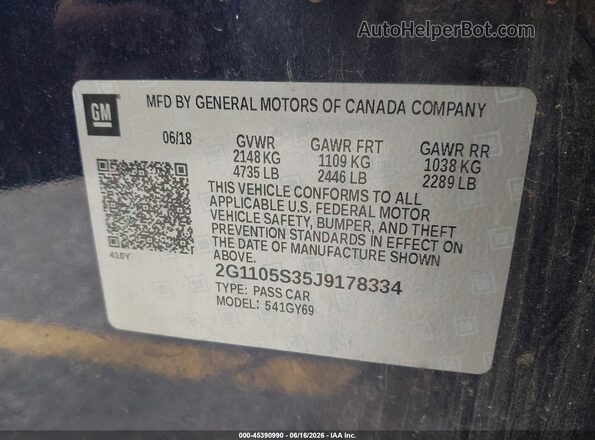 2G1105S35J9178334 2018 CHEVROLET IMPALA Blue Widok komory silnika