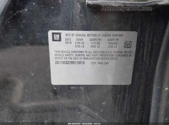 2G1105S37H9119019 2017 CHEVROLET IMPALA Black Вид підкапотного простору