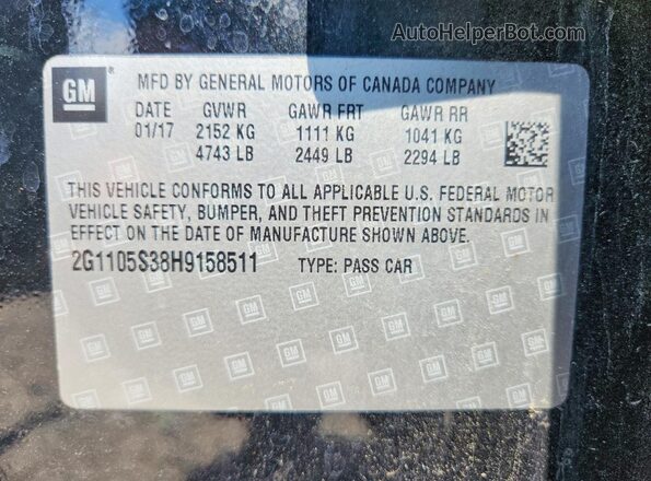 2G1105S38H9158511 2017 CHEVROLET IMPALA Black Вид підкапотного простору
