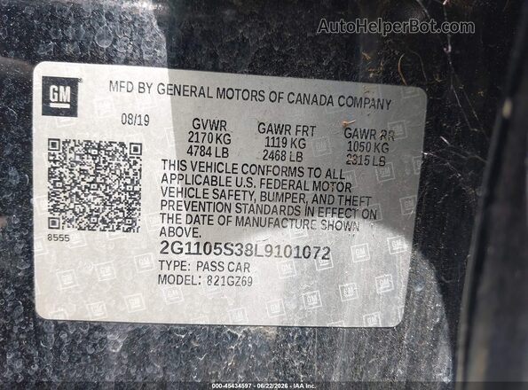 2G1105S38L9101072 2020 CHEVROLET IMPALA Black Вид підкапотного простору