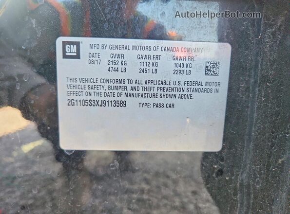 2G1105S3XJ9113589 2018 CHEVROLET IMPALA Black VIN կոդի պիտակի տեսք