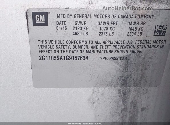 2G1105SA1G9157634 2016 CHEVROLET IMPALA Silver Շարժիչի բաժամունքի տեսք