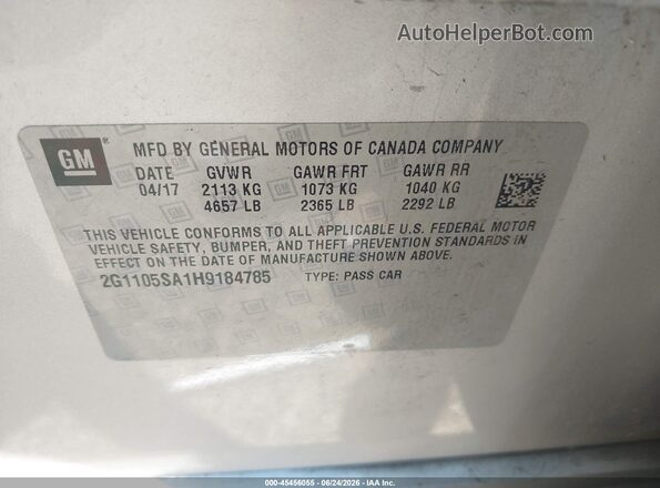2G1105SA1H9184785 2017 CHEVROLET IMPALA Silver ძრავის განყოფილების ხედი