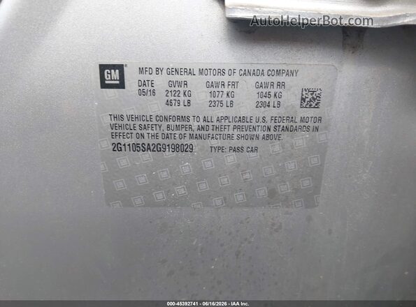 2G1105SA2G9198029 2016 CHEVROLET IMPALA Silver Engine compartment view