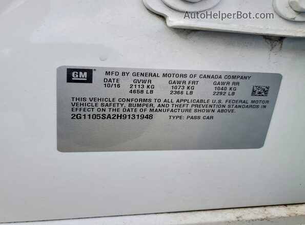 2G1105SA2H9131948 2017 CHEVROLET IMPALA Белый Вид наклейки с VIN-кодом