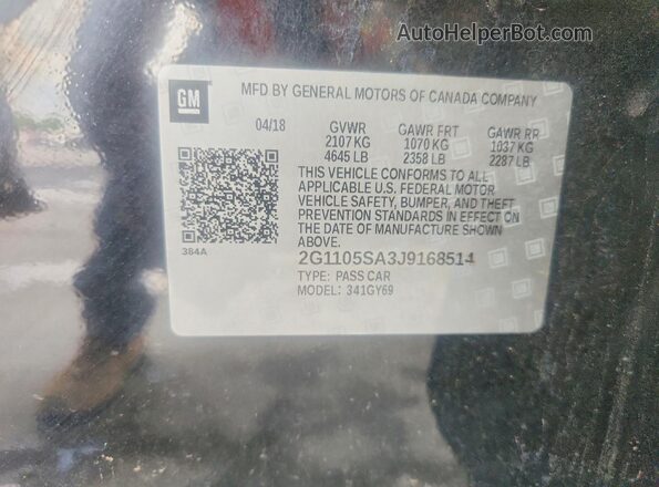 2G1105SA3J9168514 2018 CHEVROLET IMPALA Black ძრავის განყოფილების ხედი
