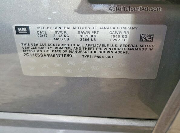 2G1105SA4H9171089 2017 CHEVROLET IMPALA Gray Vista del compartimento del motor