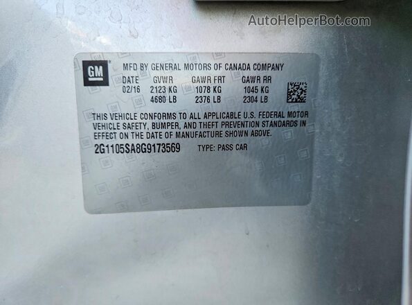 2G1105SA8G9173569 2016 CHEVROLET IMPALA Silver VIN sticker view