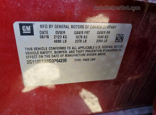2G1105SA8G9204206 2016 CHEVROLET IMPALA Burgundy Вид підкапотного простору