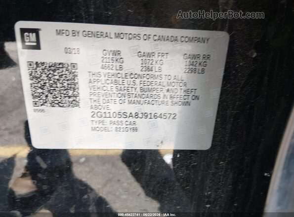 2G1105SA8J9164572 2018 CHEVROLET IMPALA Black ძრავის განყოფილების ხედი