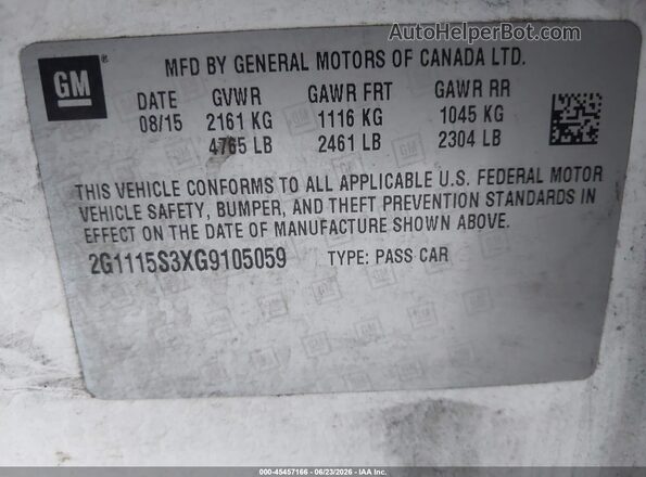 2G1115S3XG9105059 2016 CHEVROLET IMPALA White Engine compartment view