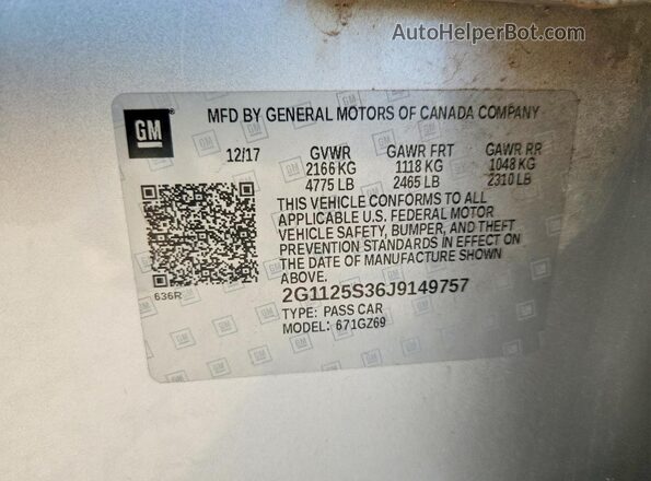 2G1125S36J9149757 2018 CHEVROLET IMPALA Silver 