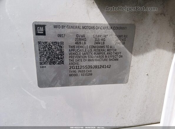 2G1125S39J9124142 2018 CHEVROLET IMPALA White Engine compartment view