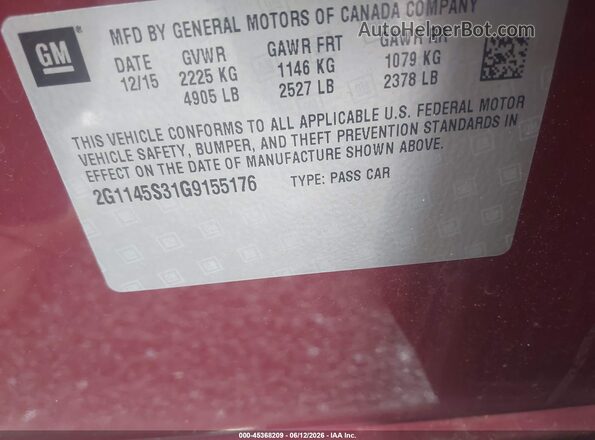 2G1145S31G9155176 2016 CHEVROLET IMPALA Красный Вид подкапотного пространства