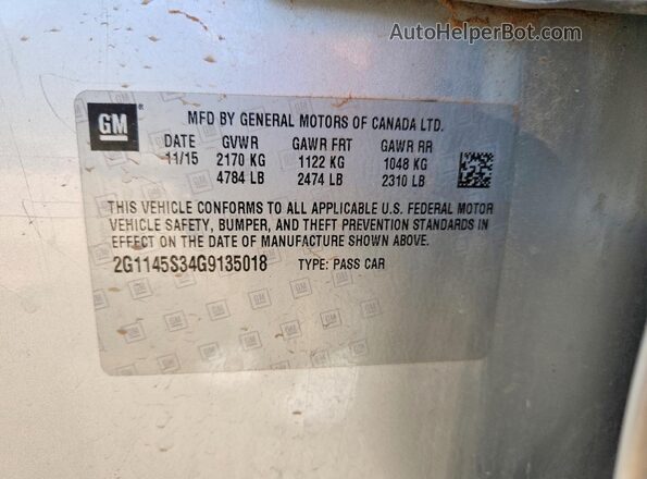 2G1145S34G9135018 2016 CHEVROLET IMPALA Серебряный Вид наклейки с VIN-кодом