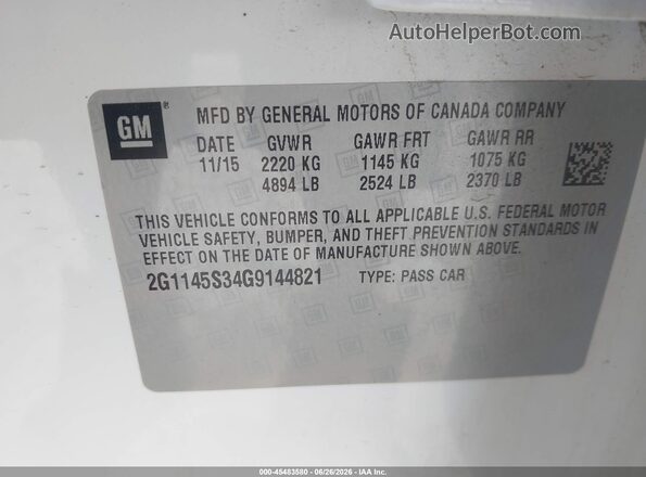 2G1145S34G9144821 2016 CHEVROLET IMPALA Белый Вид подкапотного пространства