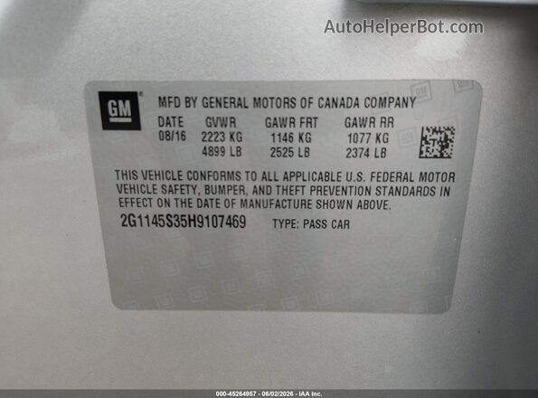 2G1145S35H9107469 2017 CHEVROLET IMPALA Silver Вид підкапотного простору