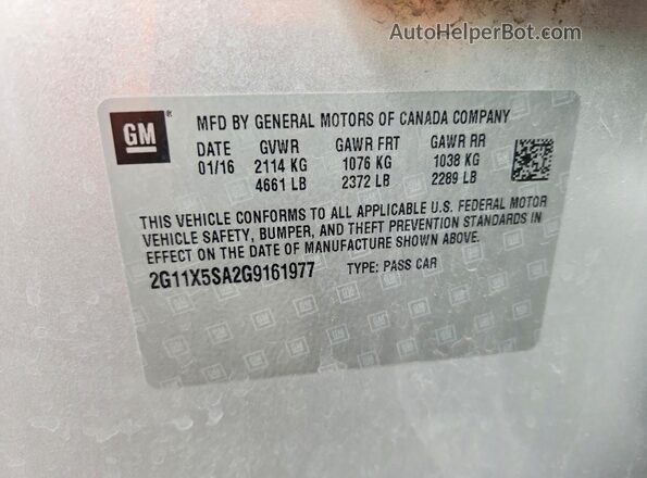 2G11X5SA2G9161977 2016 CHEVROLET IMPALA Silver ძრავის განყოფილების ხედი
