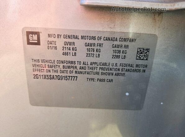 2G11X5SA7G9157777 2016 CHEVROLET IMPALA Silver 