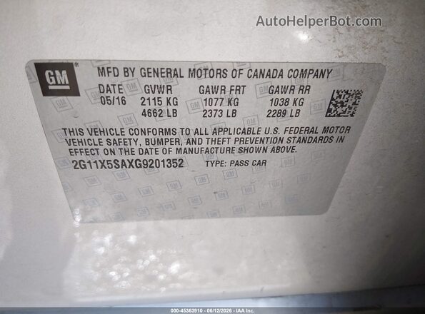 2G11X5SAXG9201352 2016 CHEVROLET IMPALA Silver Widok komory silnika